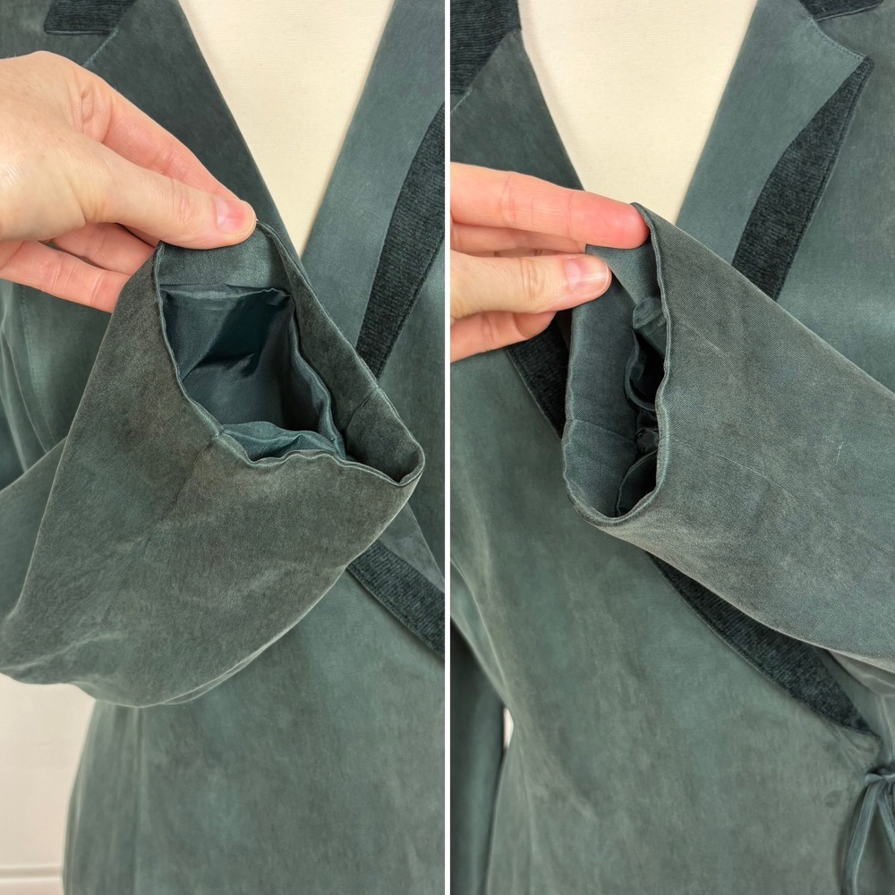 Dorothy Schoelen Platinum Vtg Wrap Jacket Blazer Size L Dark Green Chenille Trim - Picture 7 of 13